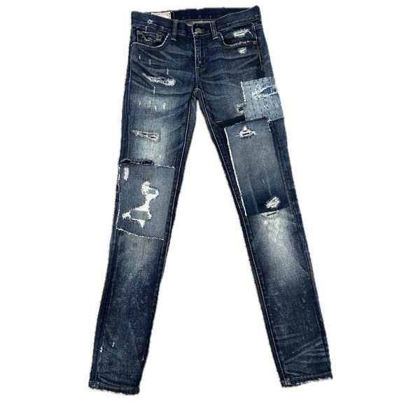 👖🪡 POLO RALPH LAUREN Tompkins Skinny Patch Jeans | Women’s Size 26 Distressed - Picture 1 of 8